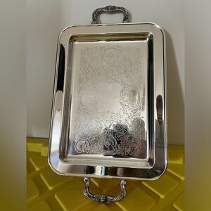 Vintage silver plated footed tray w/ handles - Leonard 13.5” x 9.75